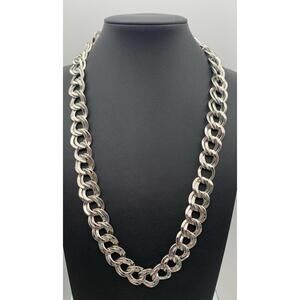 Vintage Monet Silver Tone Double Curb Link Chain Necklace 20”